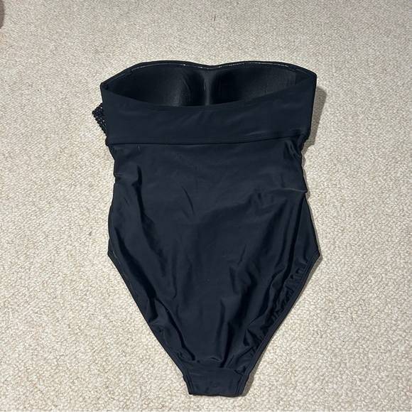 Kona Sol Womens Crochet Flounce High Coverage One Piece Swimsuit Black size Med - Picture 7 of 13